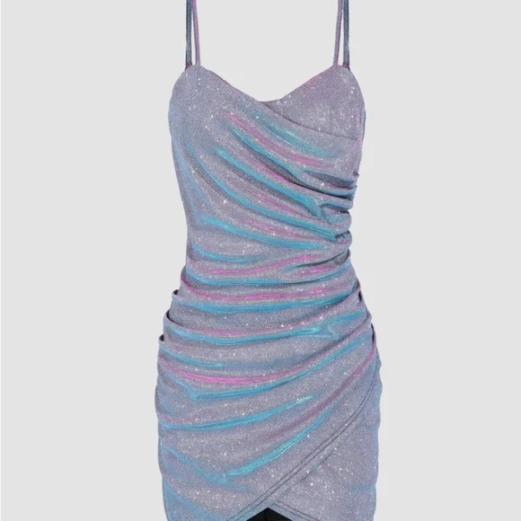 Glitter/Sparkling Multicolor Ruched Mini Party Dress - Picture 1 of 4